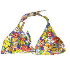 y2k Vintage Purple and Yellow Floral Triangle Bikini Top Women's Size S